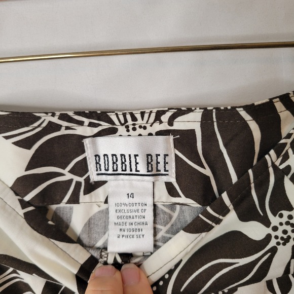 Robbie Bee Y2K Floral Print Skirt A-Line Brown Green Trim Cotton Sz 14 Friends - Picture 2 of 10